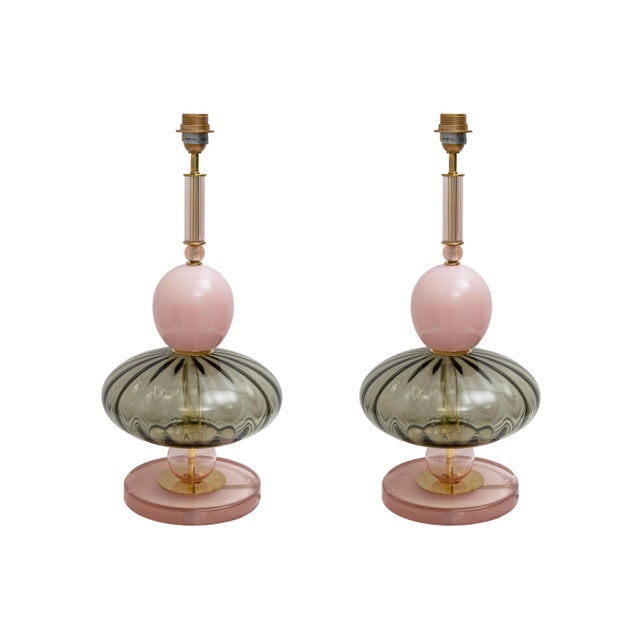 Geometric Murano Glass Table Lamps in Pink and Green in the style of Sottsass, 2000, Set of 2 For Sale - Image 9 of 9