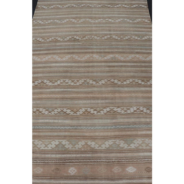 Vintage Turkish Flat-Weave Striped Kilim in Taupe, Cream, and Light Brown. Keivan Woven Arts / rug EN-14683, country of...