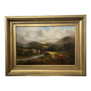 Cyrus Buott, "Landscape With Cottage and Shepherd," 1882, Oil on Canvas