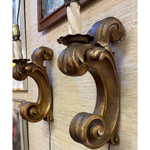 Wood Early 20th Century Wood Giltwood Wall Sconces For Sale - Image 7 of 8