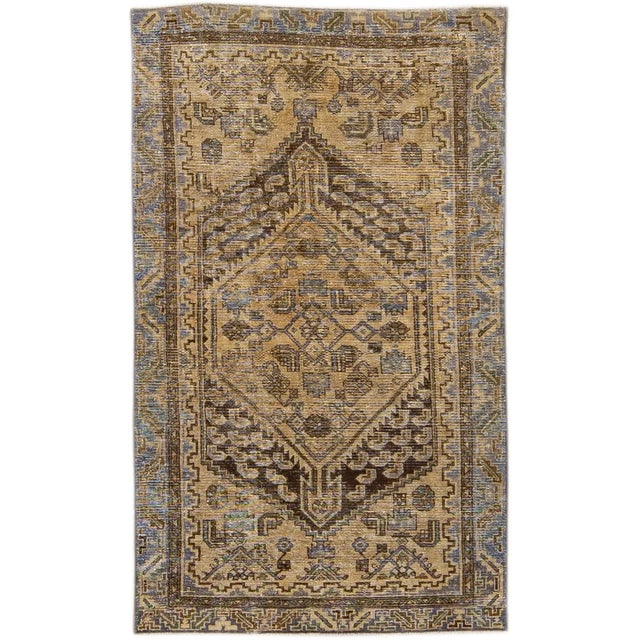 Textile 1960s Vintage Persian Distressed Handmade Medallion Brown Wool Rug For Sale - Image 7 of 7