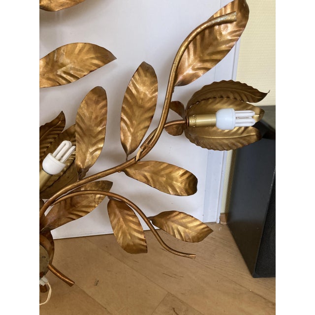 Hollywood Regency Gold-Colored Floral Brass Wall Lamp by Hans Kögl, 1960s For Sale - Image 12 of 14