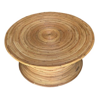 Pencil Reed Bamboo Round Crespi Style Coastal Coffee Table For Sale