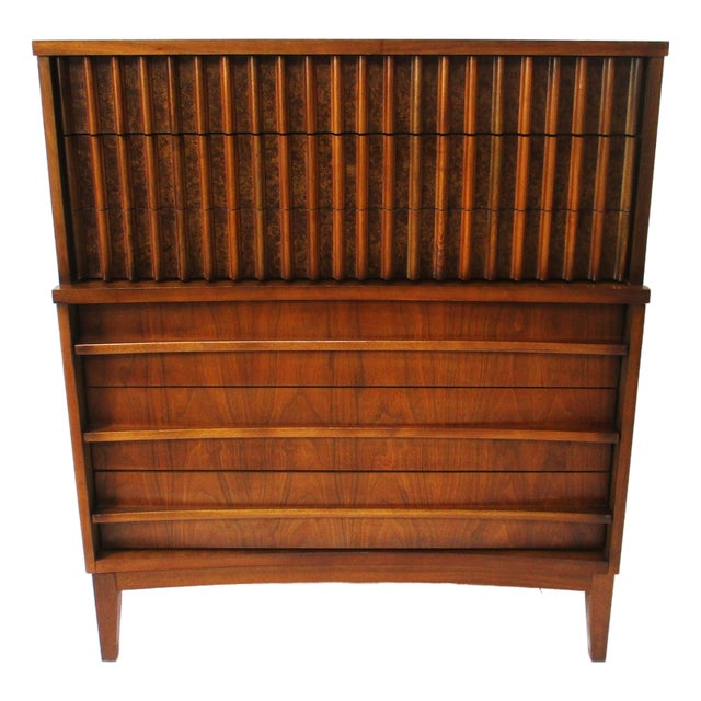 Mid Century Walnut Highboy Dresser in the Style of Altavista Lane For Sale