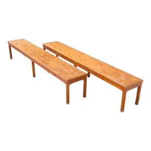 Vintage Parsons Style Monumental Wooden Bench - Pair