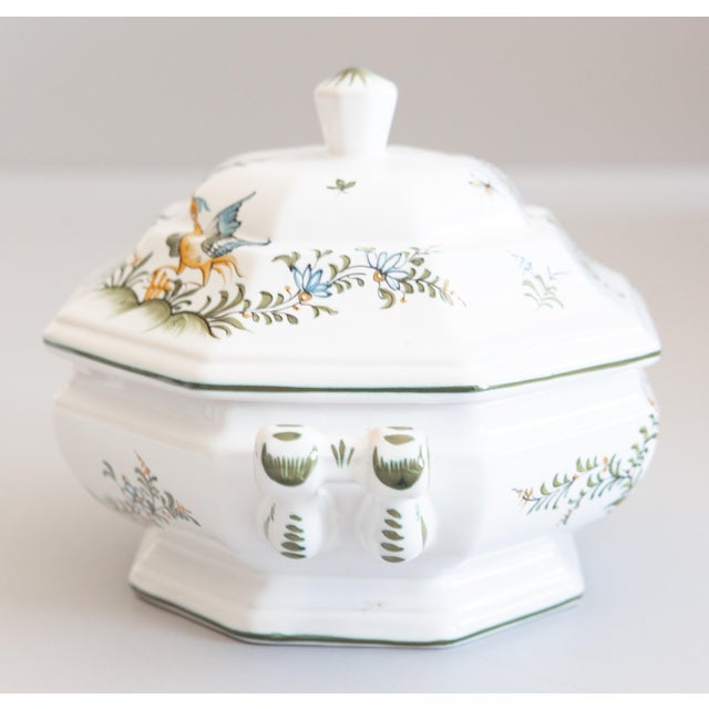 A lovely vintage faience lidded tureen from Lallier-Moustiers in France. This beautiful tureen has an octagonal shape with...