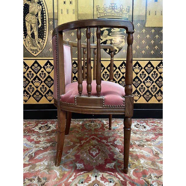 English Mahogany and Pink Velvet Office Chair For Sale - Image 5 of 6