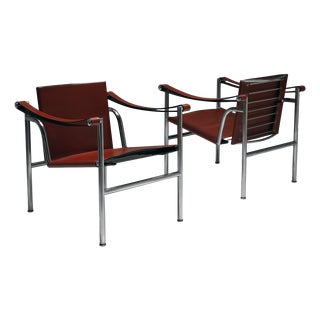 LC1 Lounge Chairs in Brown Leather by Le Corbusier for Cassina, 1980s, Set of 2 For Sale