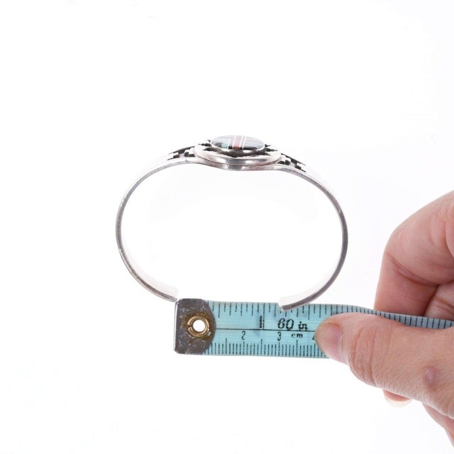 Jerry Cowboy Navajo Sterling silver Multi-stone channel inlay bracelet For Sale - Image 9 of 10