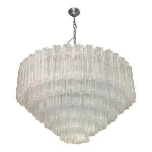 Contemporary Transparent "Tronchi" Murano Glass Chandelier in Venini Style