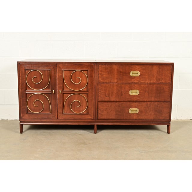 An exceptional Mid-Century Modern Hollywood Regency Campaign sideboard, credenza, or dresser By William Doezema for...