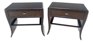 Pair of Ebonized Mahogany Waterfall Art Deco Style Night Stands Cabinets