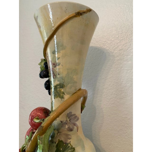 1960s 1960s Large Vase Majolica Pottery With Apple & Grapes Tree Branches For Sale - Image 5 of 13
