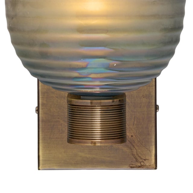 Modern Venetian Glass Sconces, Blue Iridescent, Murano, Italy For Sale In Austin - Image 6 of 9