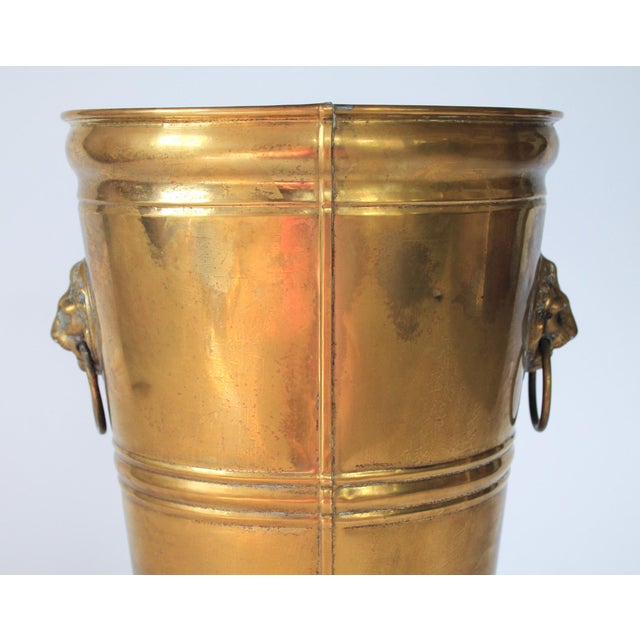 Brass Vintage Brass Lion Head Umbrella Stand W/ Intricate Medallion For Sale - Image 8 of 13