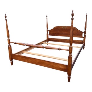 1980s L. Hitchcock Stenciled Cherry Queen Poster Bed Frame For Sale