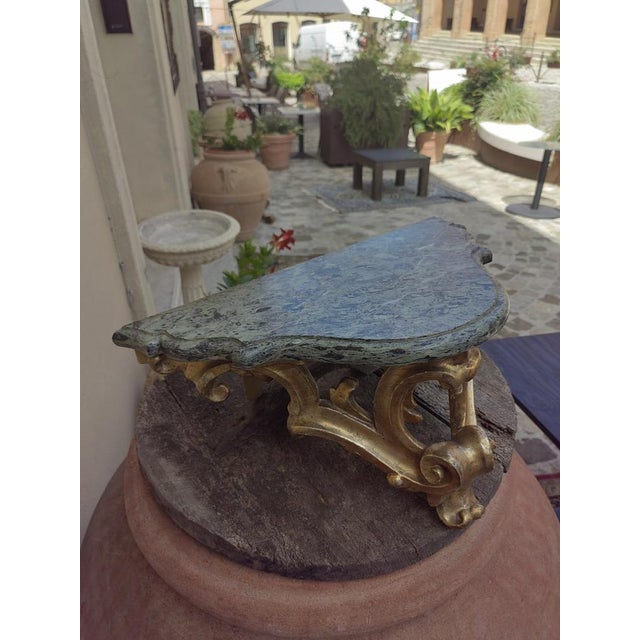Florentine Gilt Shelves in Carved Wood with Green Val d'Aosta Marble Surfaces, Set of 2 For Sale - Image 17 of 18