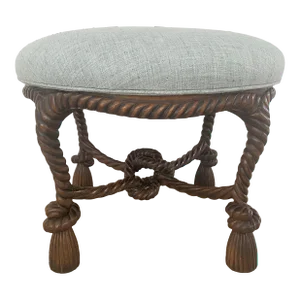 Napoleon III Style Knotted Rope and Tassel Upholstered Ottoman / Stool / Upholstered Coffee Table / Tabouret