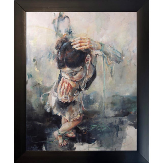 The artwork depicts a figure in a moment of introspection, hunched over as if caught in a personal reverie. The soft,...