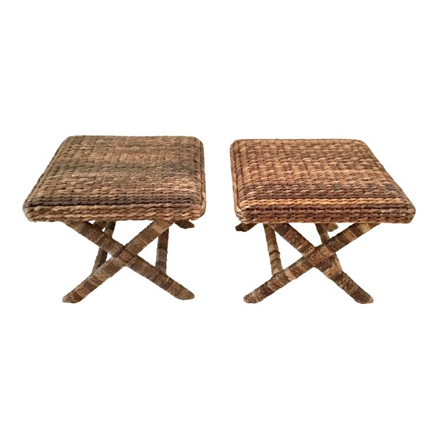 1980s Vintage Woven Seagrass X Bench Ottomans A Pair Chairish