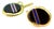 Gold Cufflinks with Blue Stripe Reliefs on Oval Onyx, Set of 2 For Sale