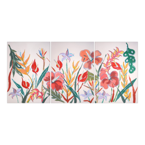 2026, Tropical Garden, Lush Flowers Large Triptych, Acrylic Paint on Watercolor Paper by Romina Milano