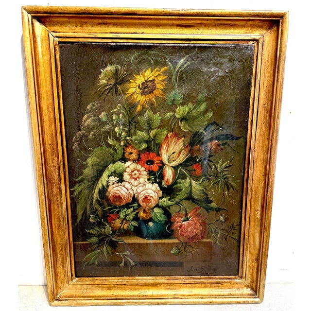 Antique Dutch Floral Still Life Signed “A. van Sijnkens”, 19th C or Older For Sale - Image 10 of 13