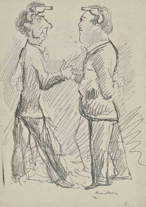 Mino Maccari, The Duel, Drawing, 1935, Pencil Drawing