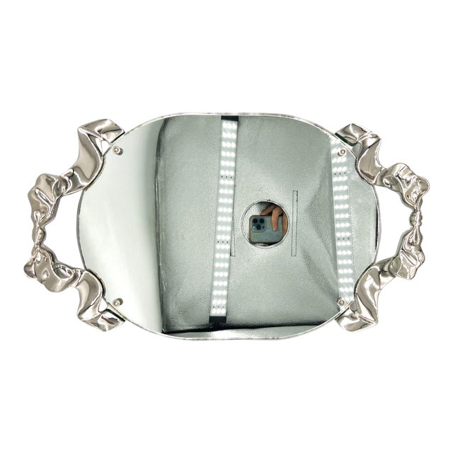 1988 Godinger Silver-Plated Bow & Ribbon Mirrored Vanity Tray – Hollywood Regency / Art Nouveau Revival For Sale