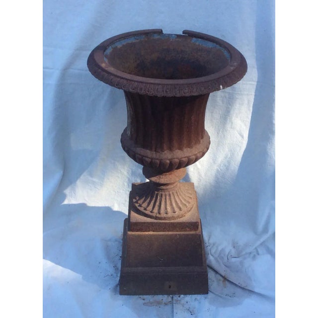 Rustic Antique Iron Garden Urn For Sale - Image 3 of 8