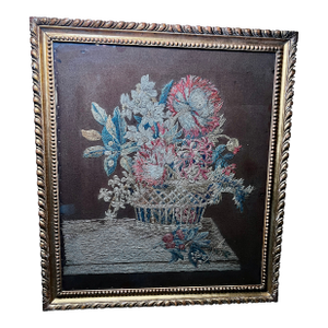 Pair of Framed French Embrodery Floral Tapestries