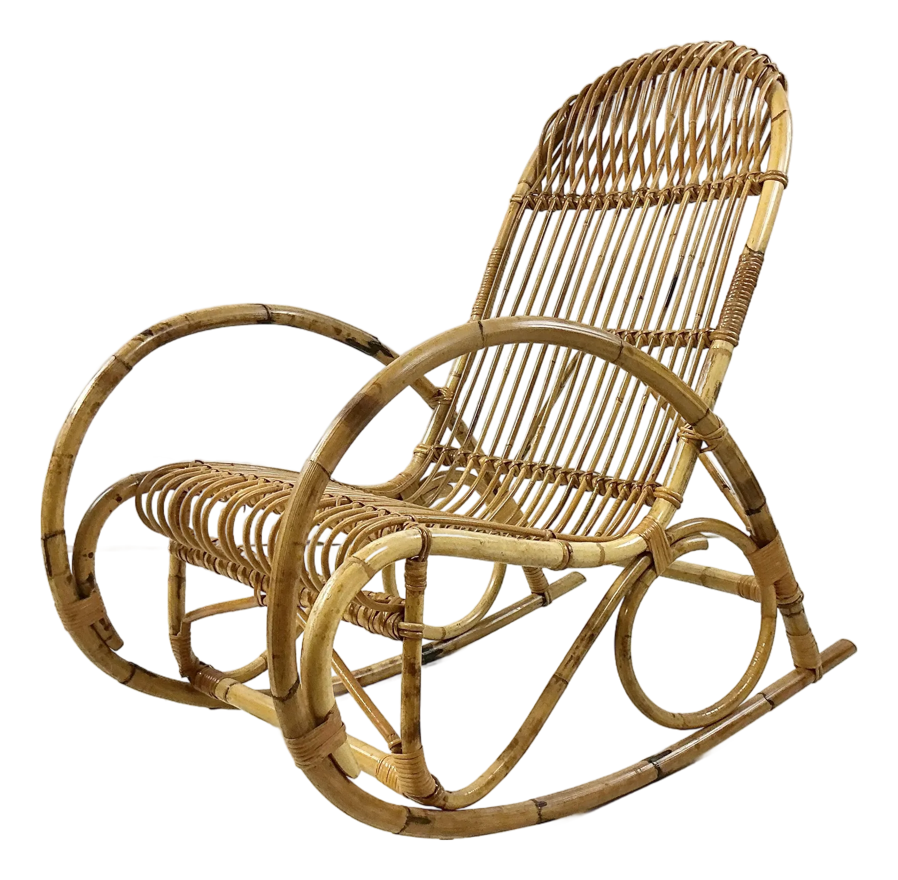 Late 1950s Franco Albini Coastal Italian Boho Chic Bamboo Rocking