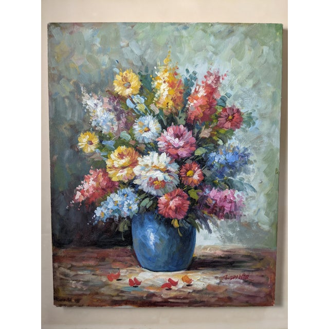 Mid 20th Century Impressionist Still Life Floral Bouquet Oil Painting Signed For Sale - Image 9 of 9