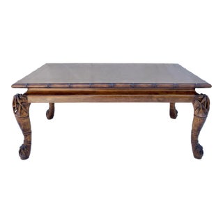 Vintage Solid Wood Coffee Table With Hand-Carved Bamboo Details For Sale