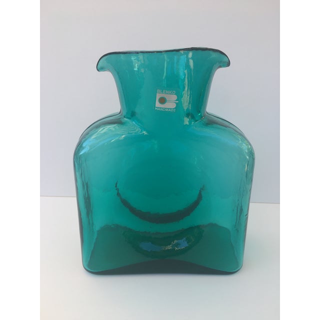 Blenko Teal Green Glass Pitcher Double Lip Vase Chairish