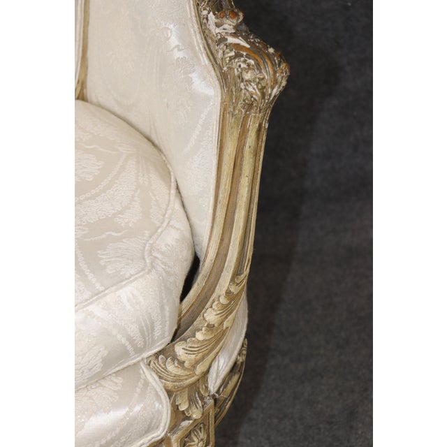 French Louis XVI Creme Painted Tall Back Heavily Carved Bergere Chair For Sale - Image 12 of 12