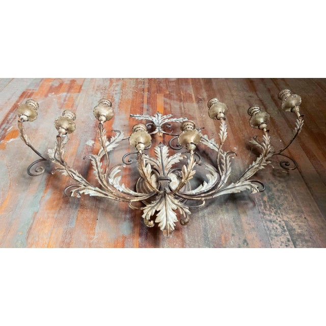 20th Century Large 40" Wide Italian Hollywood Regency Tole and Wood Wall Sconce For Sale - Image 9 of 18