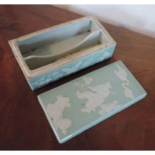 19th Century Chinese Celadon Porcelain Characters & Butterflies Writing Box For Sale - Image 9 of 11