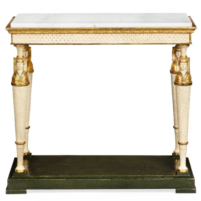 A VERY FINE EMPIRE POLYCHROMED MARBLE-TOP PIER CONSOLE TABLE IN THE EGYPTIAN TASTE Sweden, circa 1810-1820 | with early...