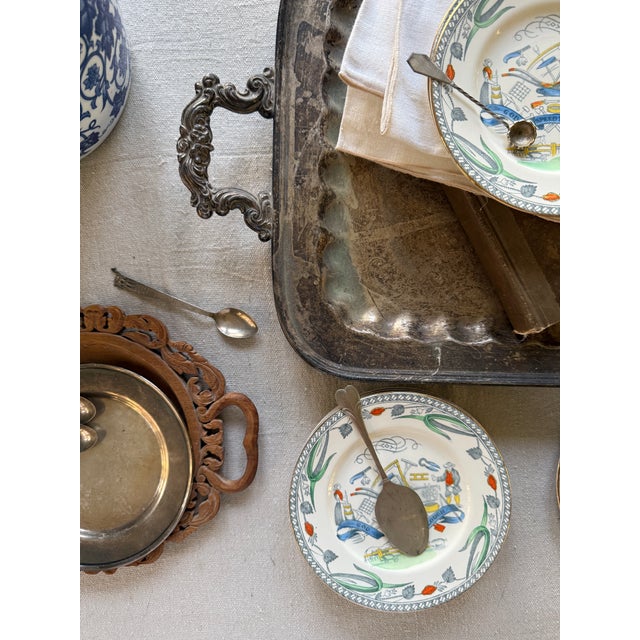 Set of 10 Antique English Farmers Arms Plates 6.125 Inch British Transferware B LTD England Rustic Tableware 1900-1920 For Sale In Chicago - Image 6 of 12