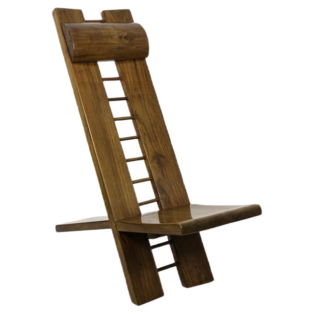 African Style Armchair in Elm by Marcel Ramond, 1980s For Sale