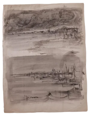 Rudolf Hausner - Landscape - Original Watercolor on Paper - Mid-20th Century