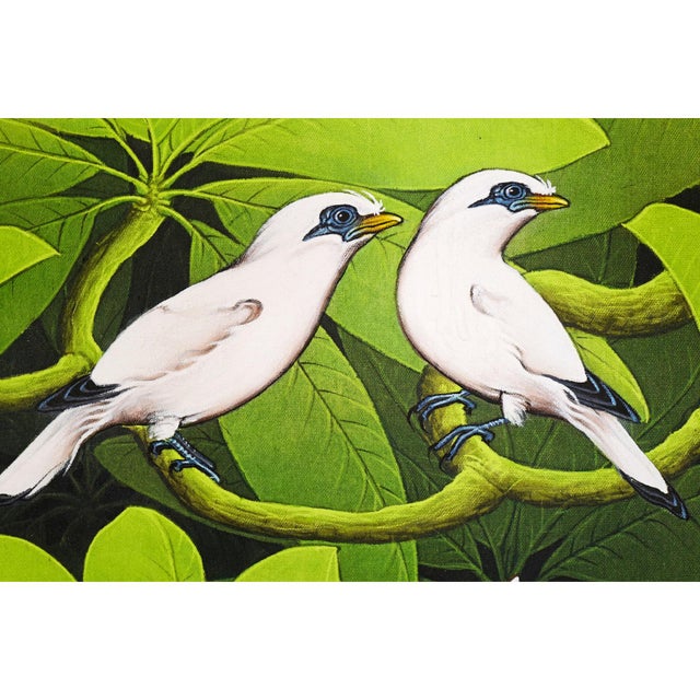 Beautiful Balinese painting of white Myna bird pair with white tropical plumeria. Acrylic on canvas. Charming and tropical...