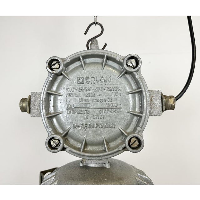 Industrial Large Industrial Cast Aluminium Cage Pendant Light from Polam Wilkasy, 1970s For Sale - Image 3 of 18