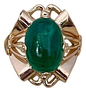 7 Carat Elongated Oval Emerald Cabochon 14 Karat Rose Gold Cocktail Ring Vintage