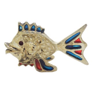 Vintage Italian Fish Figurine in Silver 800 with Colored Accents, Arezzo, 1970s For Sale