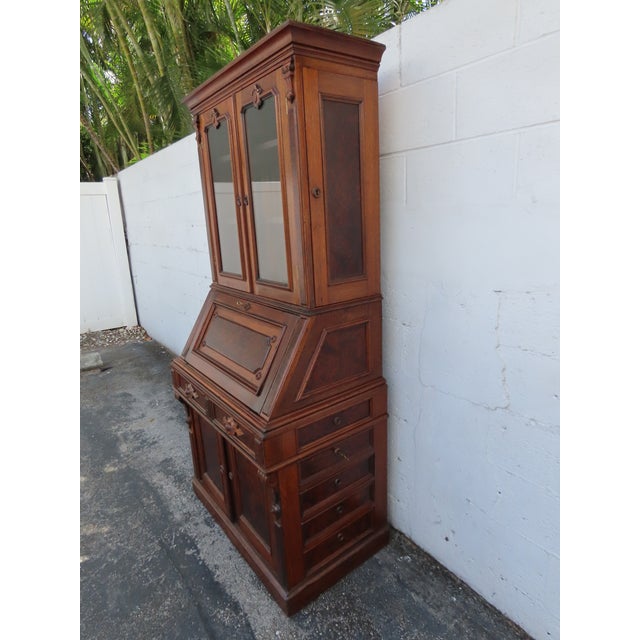 Victorian Late 1880s Victorian Eastlake Two Part Tall Secretary Desk 6372 For Sale - Image 3 of 18