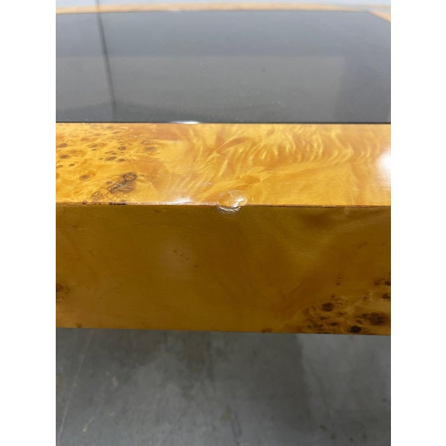 1970s Burl & Smoke Glass Coffee Table With Chrome Trim in the Style of Milo Baughman For Sale - Image 15 of 18