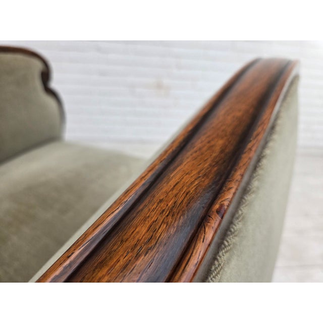 Danish Lounge Chair in Velour and Carved Oak, 1950s For Sale - Image 17 of 18
