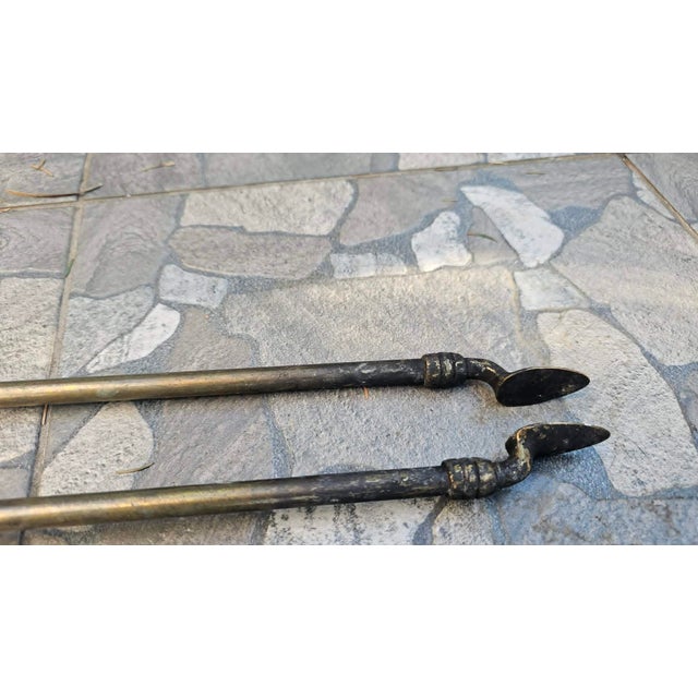 Art Nouveau Brass Fireplace Tongs, 1890s For Sale - Image 3 of 7